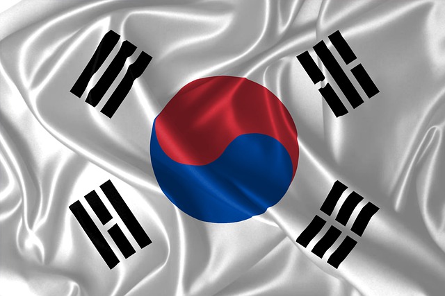 韓国の国旗がはためいてる画像